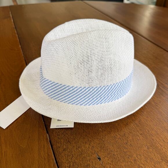 Janie and Jack Straw Fedora Hat White Blue Ribbon 6 12 Mos 4th of July Coastal - Picture 8 of 14